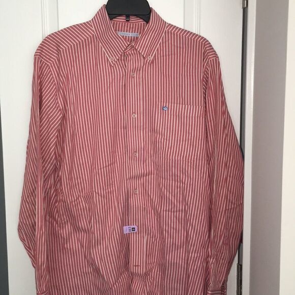 Red White stripe Southern Tide Skipkack Tuna logo mens LS Shirt M - Picture 1 of 3